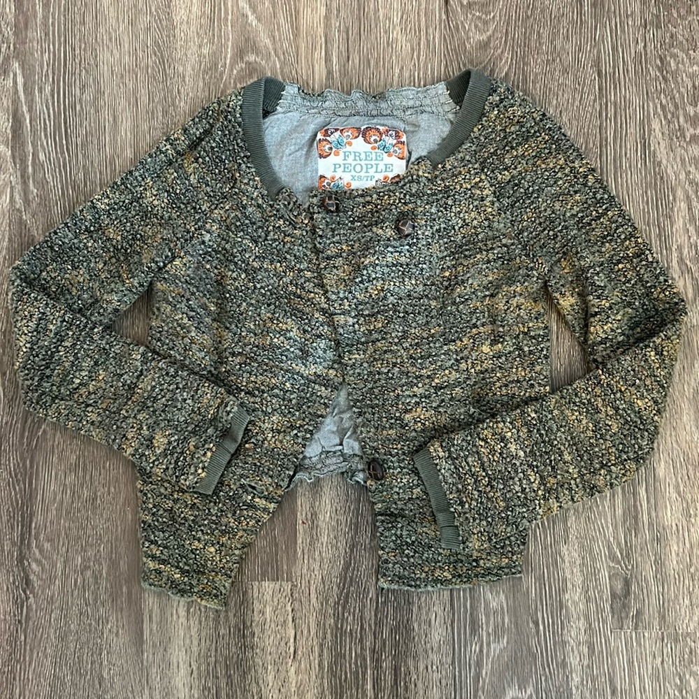 Y2K Free People Chunky Knit Button Cardigan Sweater Wool Cottagecore Vintage - Picture 2 of 6
